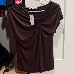 NWT! LOFT Women's Chocolate Brown Gathered Blouse